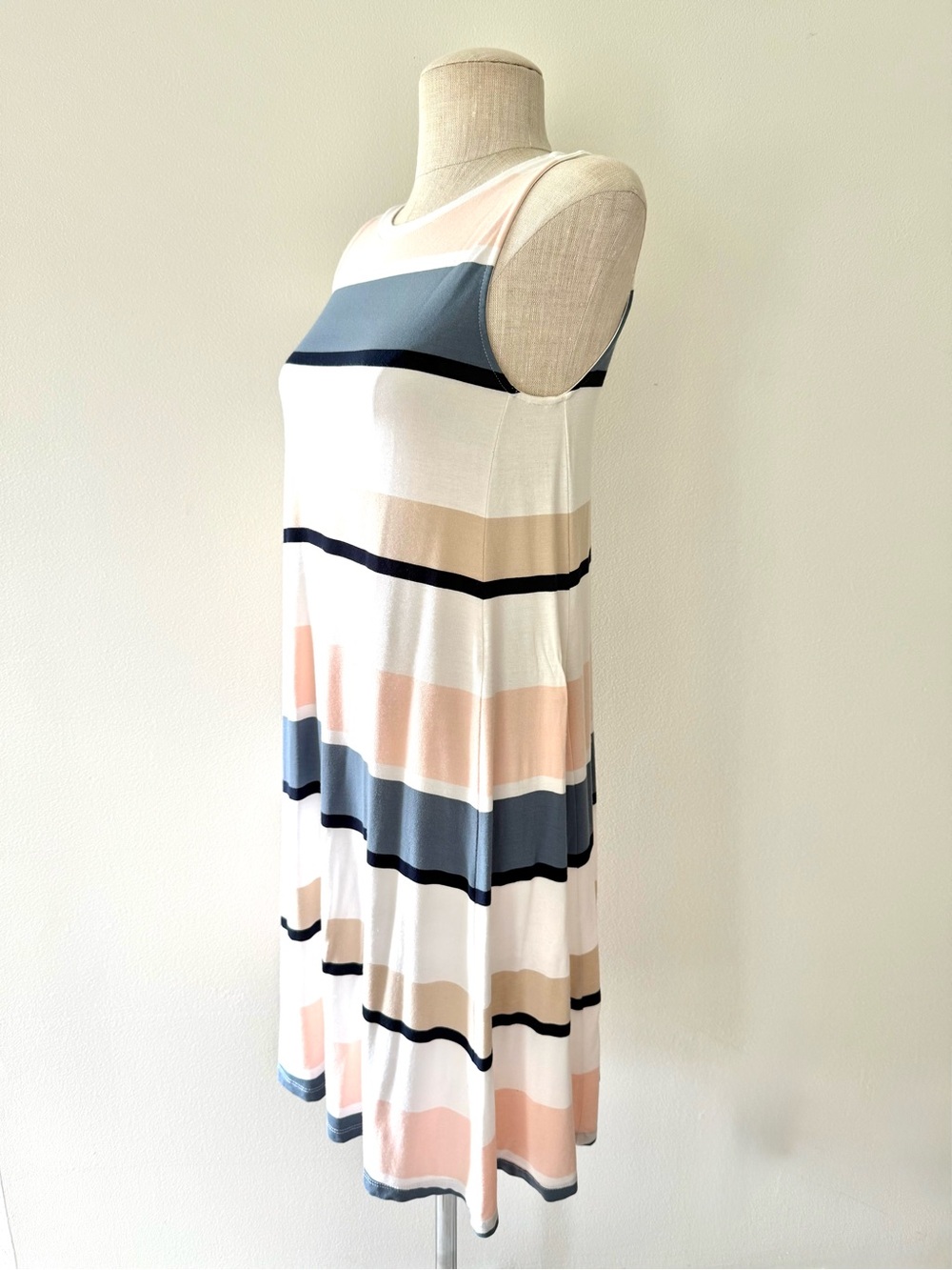 LOFT Pastel Colorblock Coastal Nautical Striped Knit Tank Swing Dress S Preppy - Picture 5 of 11